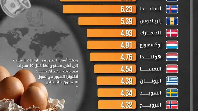 أسعار البيض تقفز عالمياً.. وسويسرا في الصدارة
