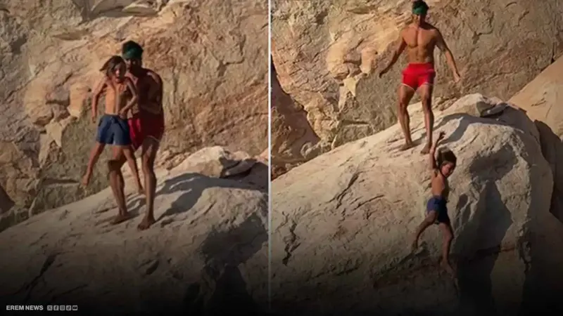 بحثا عن المشاهدات.. نجم إنستغرام يقذف ابنه من جرف صخري