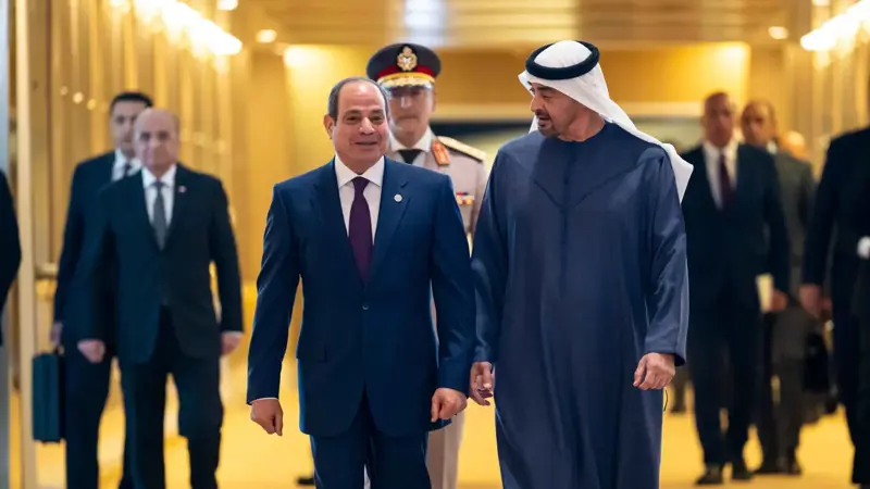 محمد بن زايد والسيسي يشددان على حل الدولتين (صور)