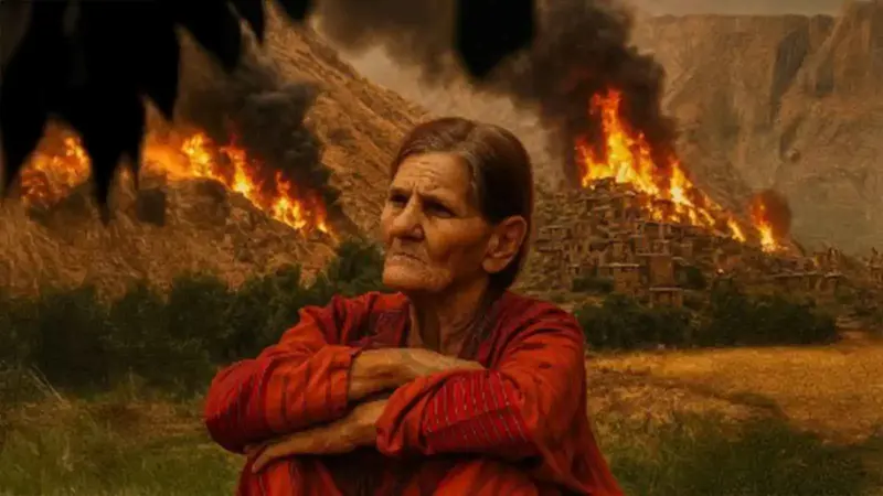"ما بطلع".. سبعينية سورية تحرس ذكرياتها أمام جحيم الحرائق (فيديو إرم)